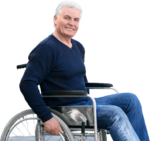 Man in wheelchair smiling