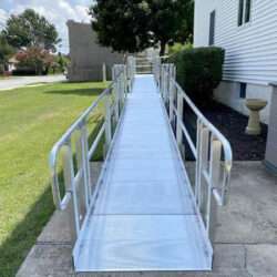 metal wheelchair accessible ramp outside of Central PA home