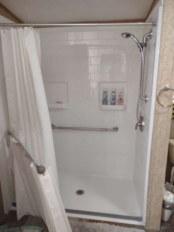 PA barrier free shower with curtain and grab bars